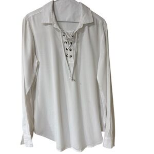 cloth & stone White Lace-Up Collared Button Down Shirt